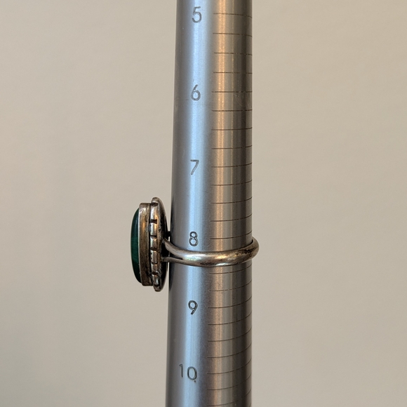 Vintage Sterling Silver Green Stone Ring Marquise Size 8.25 9g Patina - Picture 5 of 6